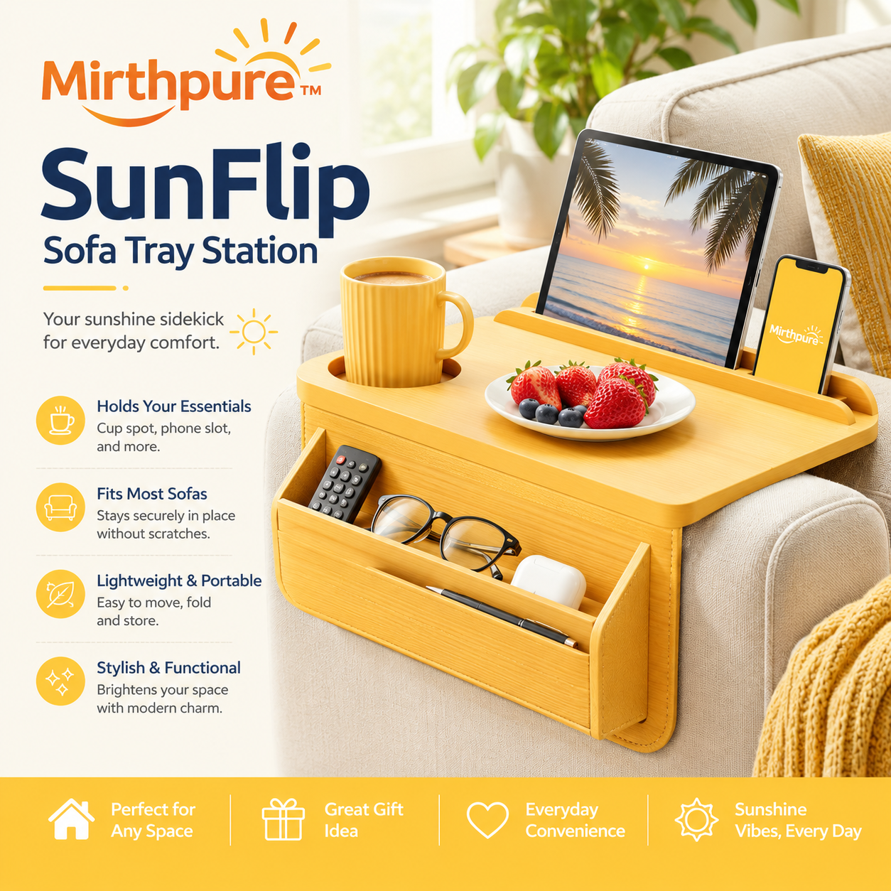Mirthpure™ SunFlip Sofa Tray Station